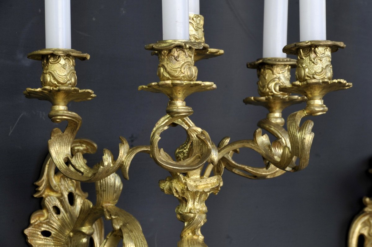 Paire D’appliques De Style Louis XV En Bronze Doré-photo-3