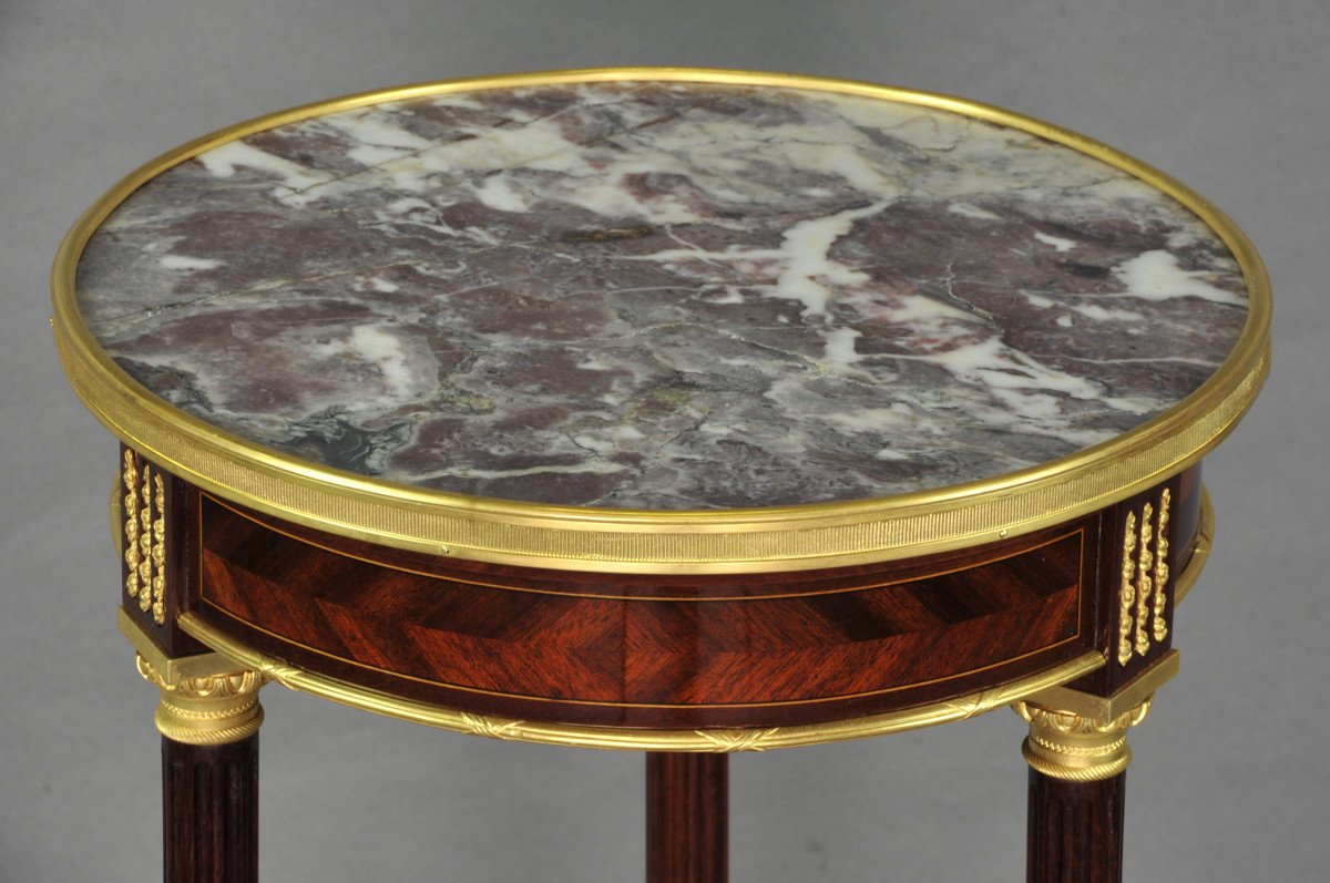 Louis XVI Style Pedestal Table Stamped Paul Sormani-photo-5