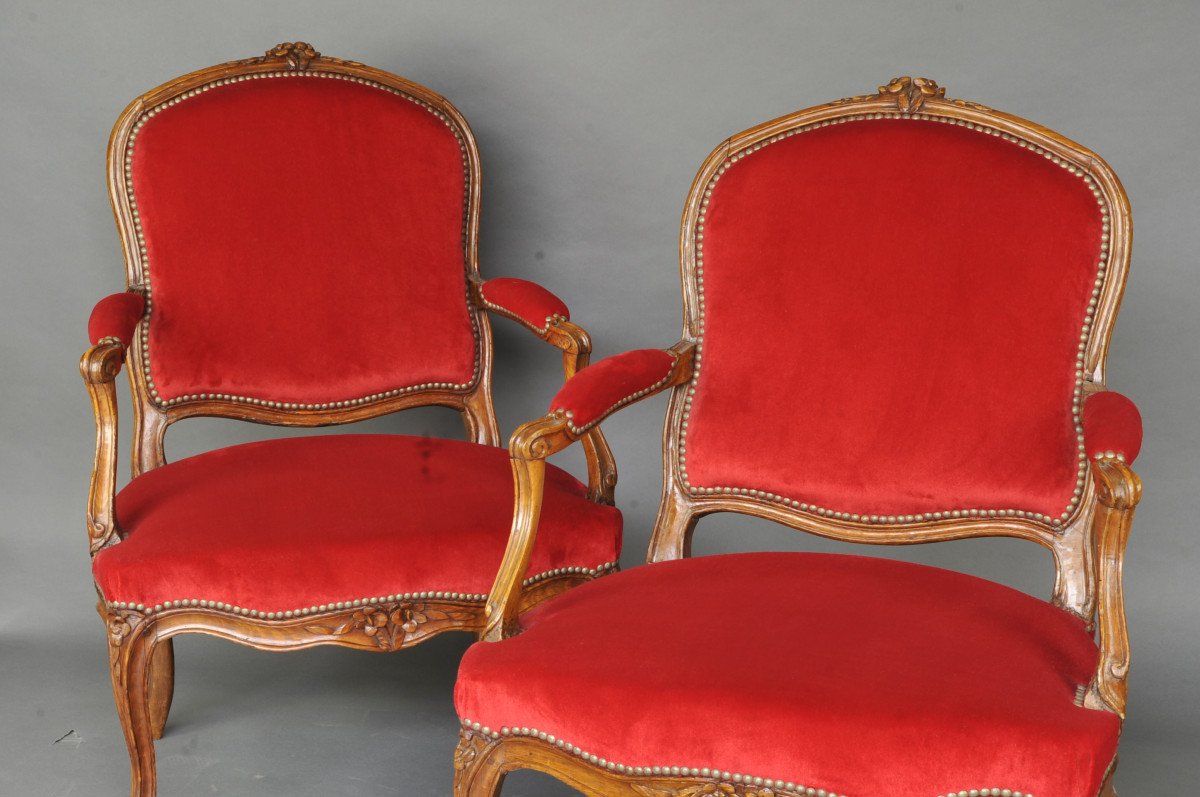 Pair Of Large Louis XV Armchairs - 18th Century-photo-3