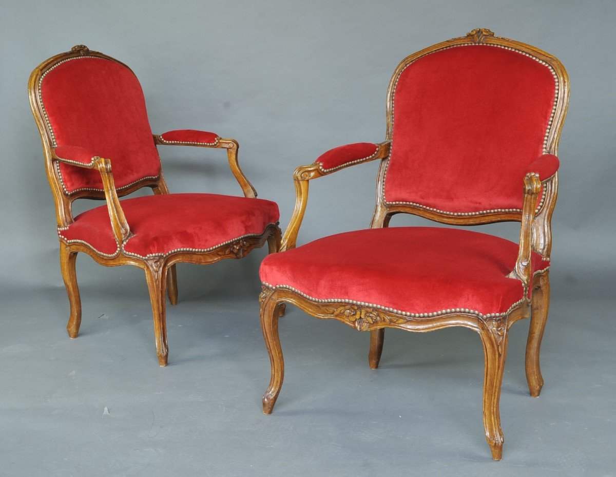 Pair Of Large Louis XV Armchairs - 18th Century-photo-3