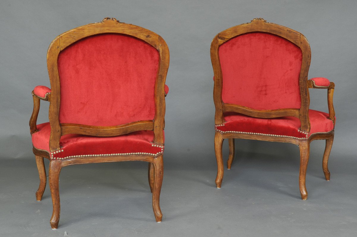 Pair Of Large Louis XV Armchairs - 18th Century-photo-8