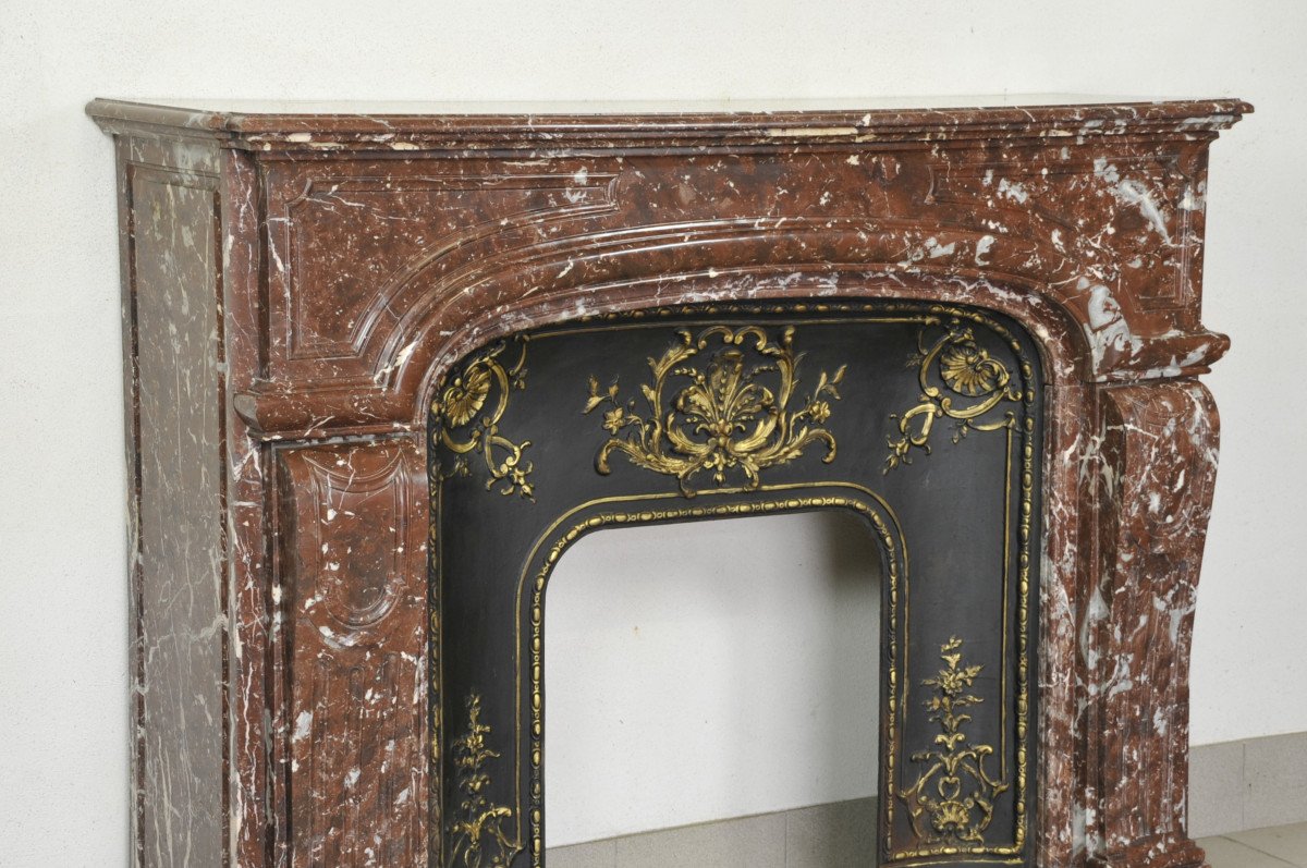 Important Louis XIV Style Fireplace In Royal Red Marble-photo-4