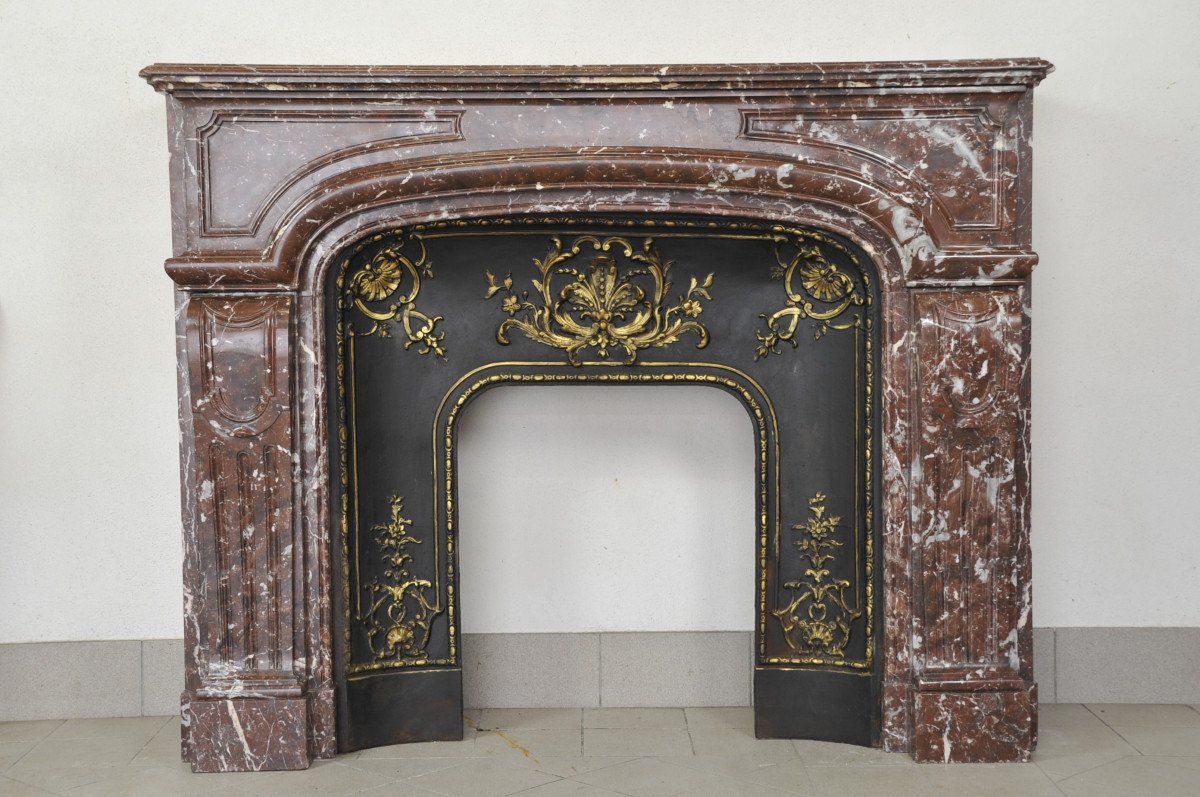 Important Louis XIV Style Fireplace In Royal Red Marble-photo-4