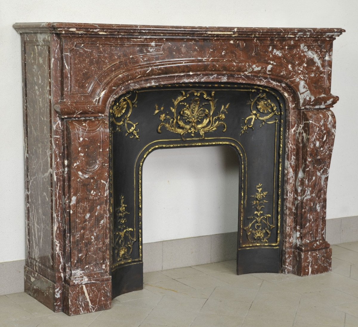 Important Louis XIV Style Fireplace In Royal Red Marble
