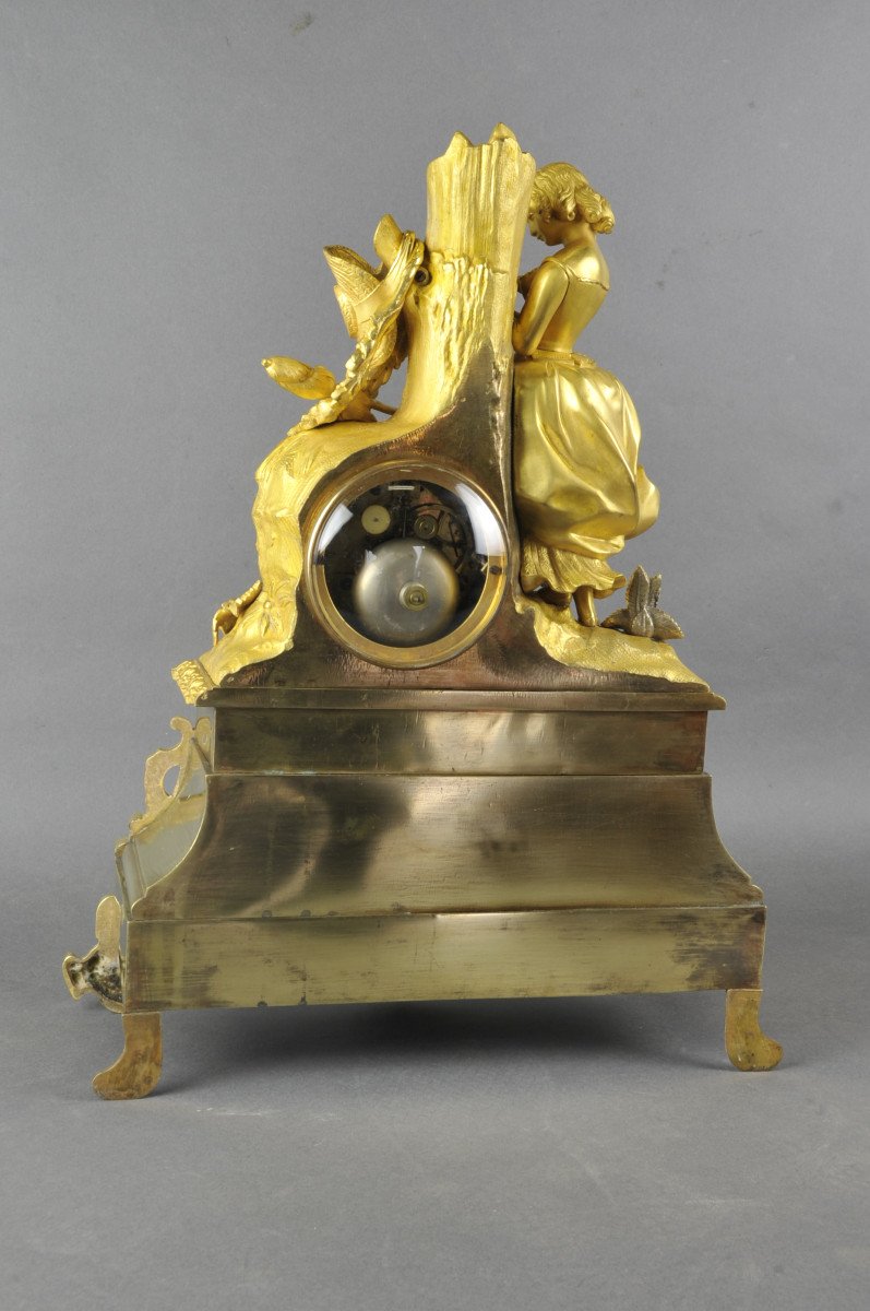 Restauration Period Clock In Gilt Bronze - Romantic School-photo-6