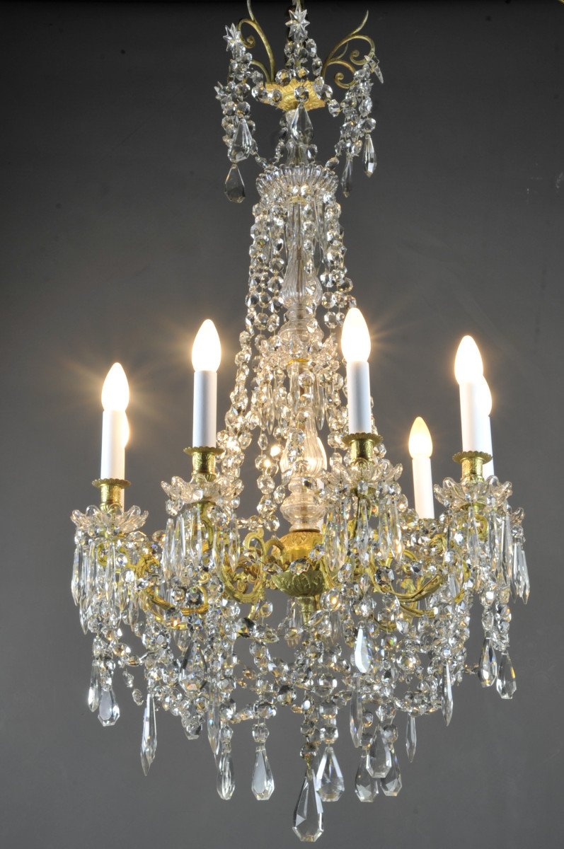 19th Century Louis XVI Style Chandelier In Gilt Bronze And Crystal-photo-2