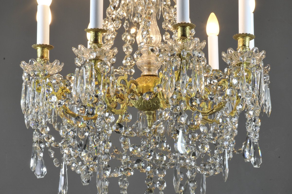 19th Century Louis XVI Style Chandelier In Gilt Bronze And Crystal-photo-3