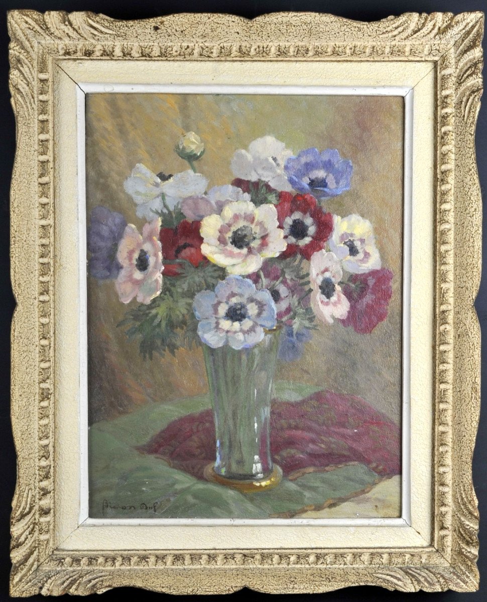 Daniel Bidon - Huile Sur Panneau - Le Vase De Fleurs