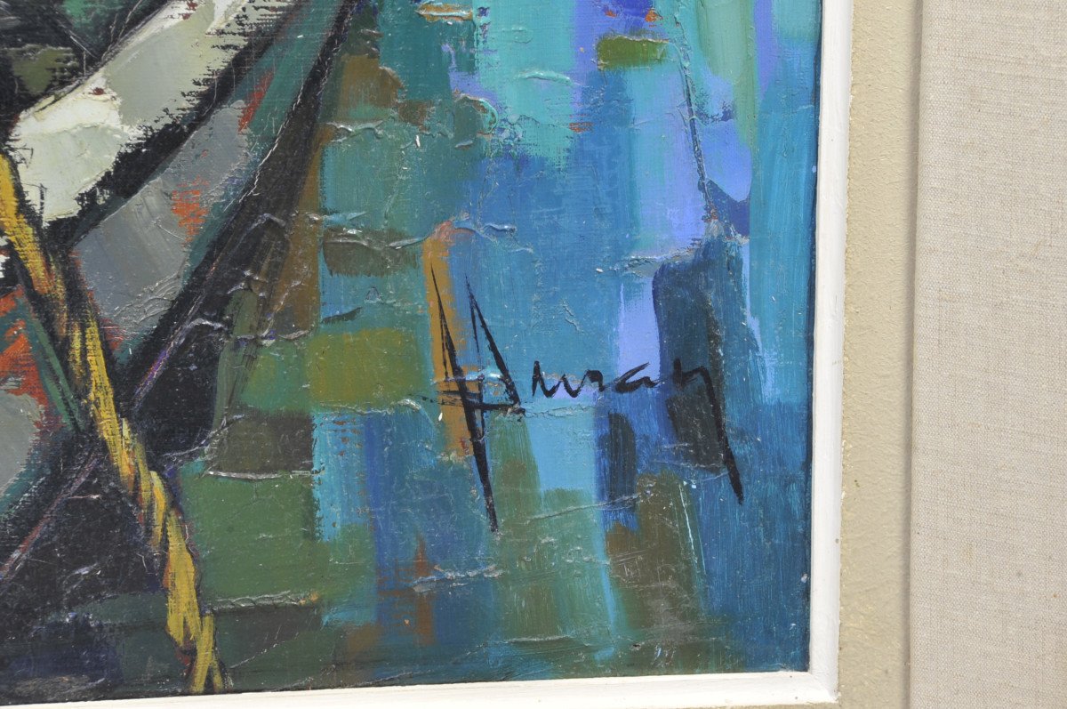 Large Oil On Canvas Signed Jori Duran - Return From Fishing-photo-6