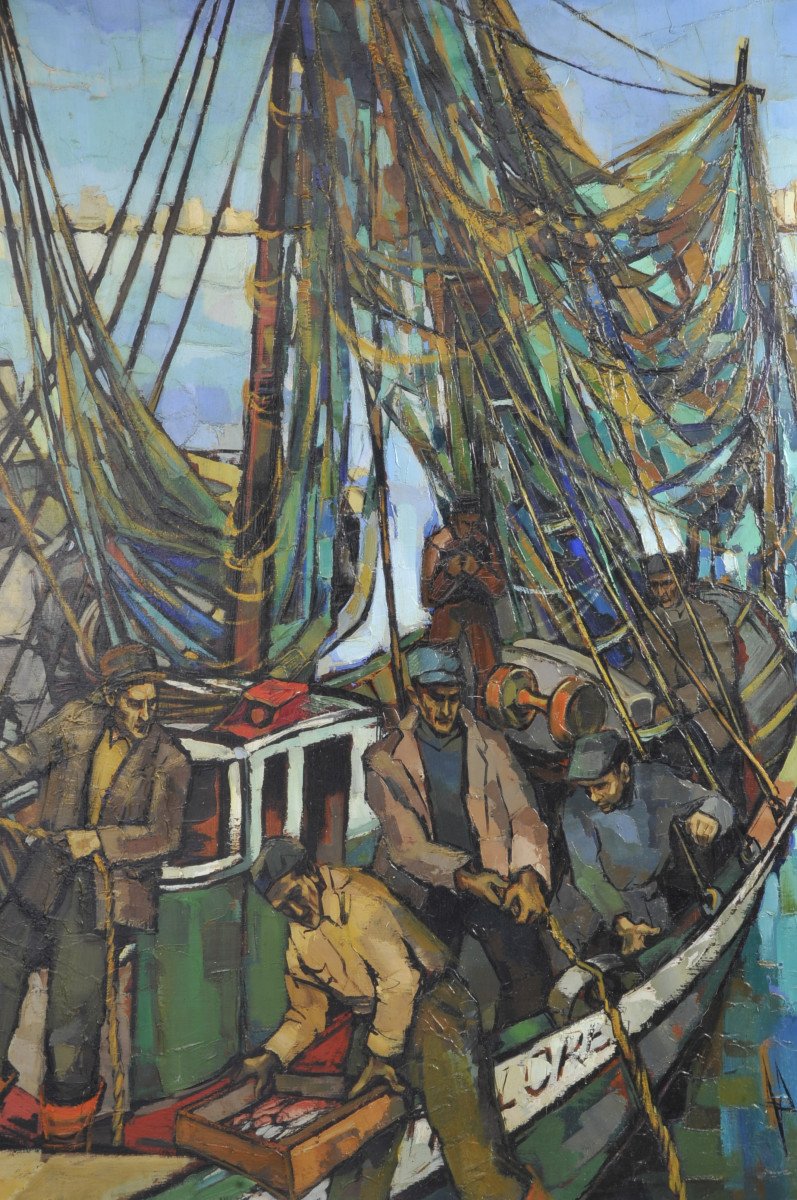 Large Oil On Canvas Signed Jori Duran - Return From Fishing