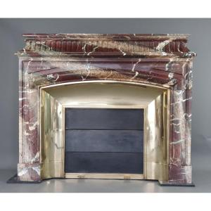 Important Louis XIV Fireplace With Acroterion In Campan Grand Mélange Marble