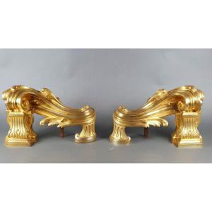 Pair Of Andirons Gilt Bronze From The 18th Century