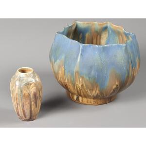 Gilbert Méténier - Suite Of Two Glazed Stoneware Vases
