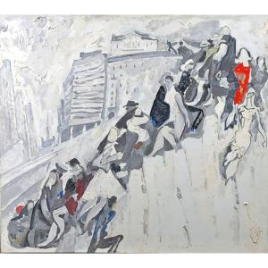 Naum Zeitlin (1909-1997) / Cejtlin - Huile Sur Toile Datée Et Signée - l'Escalier