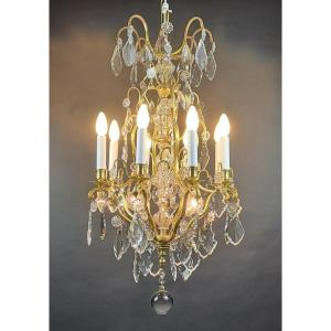 Cage Chandelier In Gilt Bronze And Baccarat Crystal