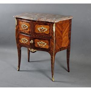 Commode Sauteuse Louis XV En Marquèterie De Bois De Rose Et Palissandre