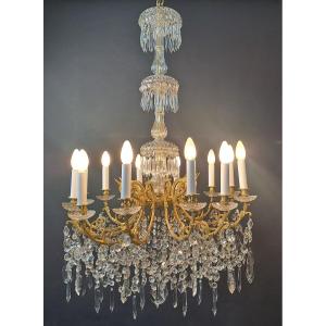 Large Napoleon III 12-light Chandelier In Gilt Bronze And Crystal