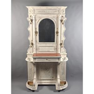 Large Antique Wardrobe In White Lacquered Wood