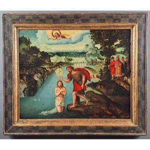 Importante Ecole Flamande du XVIème siècle – Baptême du christ – Entourage de Lucas Gassel