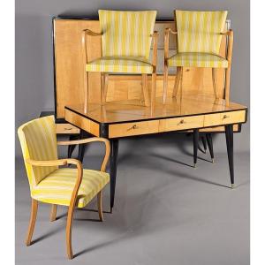 Rare ensemble de bureau – bibliothèque, bureau, fauteuils – design des années 50