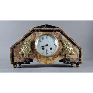 Art Deco Clock Made Of Marble And Gilded Bronze
