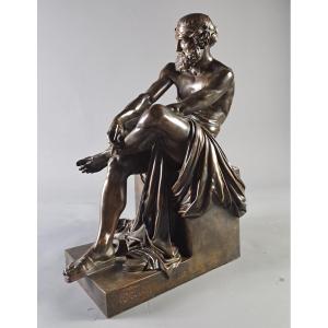 François Clément Moreau (1831-1865)  -  Aristophane en bronze à patine brune