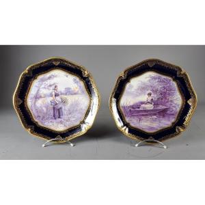 Set Of Two Limoges Porcelain Plates Stamped "william Guérin & Cie"