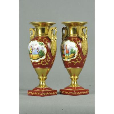 Pair Of Porcelain Vase Paris With Chinese Decoration