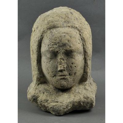 15th Century Stone Sculpture - Bust Of A Wooman