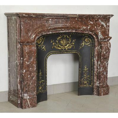 Important Louis XIV Style Fireplace In Royal Red Marble