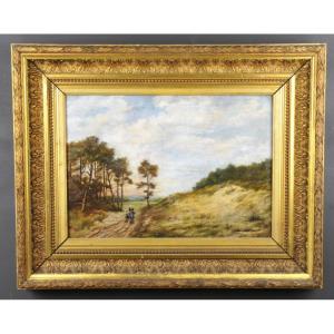Oil On Canvas Representing An Animated Landscape Signed Collignon Nineteenth Century