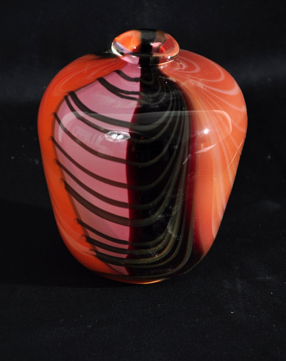 Vase En Verre Soufflé Signée Claude Morin Circa 1970-photo-1