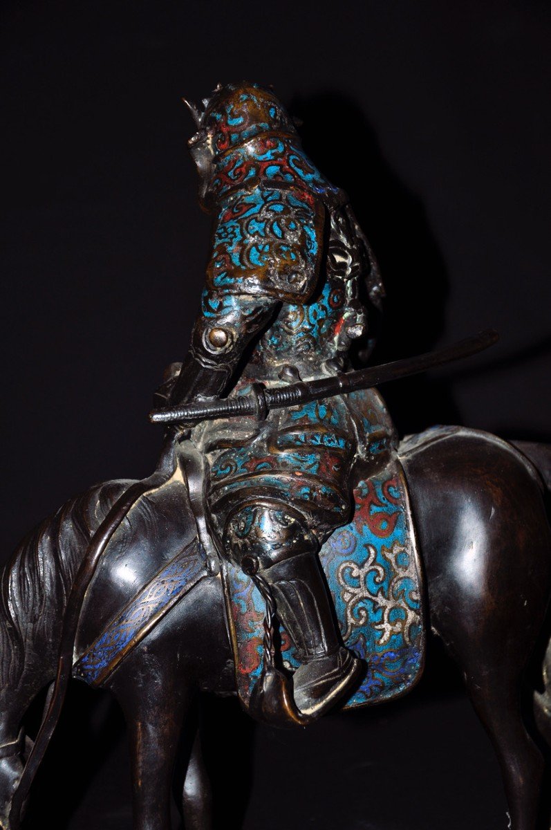 Samouraï En Bronze Cloisonné Fin XIXe Siècle-photo-2