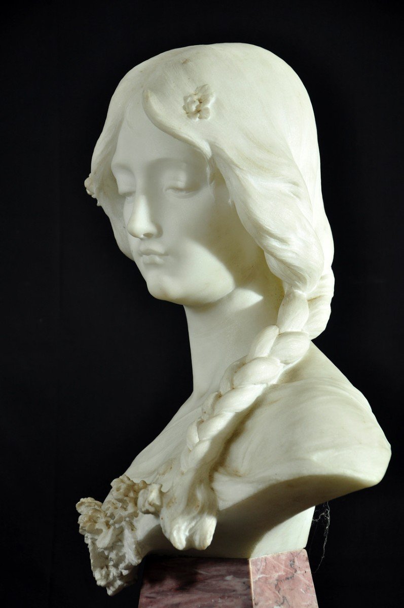 Carrara Marble Sculpture Direct Carving Signed Attilio Fagioli Early 20th Century Marble Base-photo-3