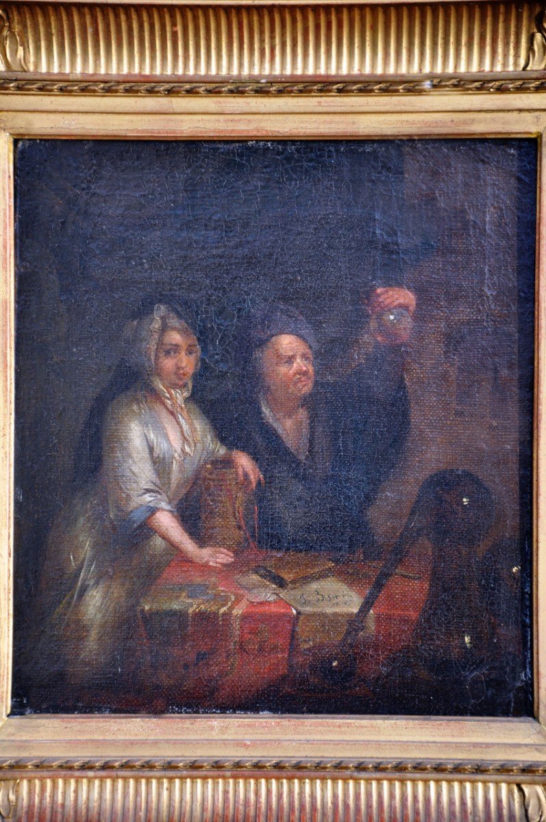 Oil On Canvas "pregnancy Test" Circa 1670, Signed Biset-photo-2