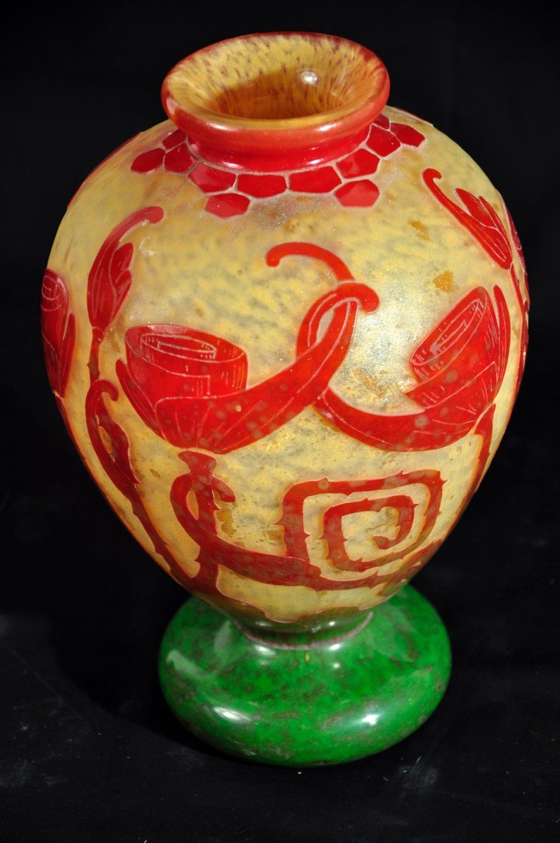 Vase patte de verre multicouche Art Déco signé Le Verre Français-photo-2