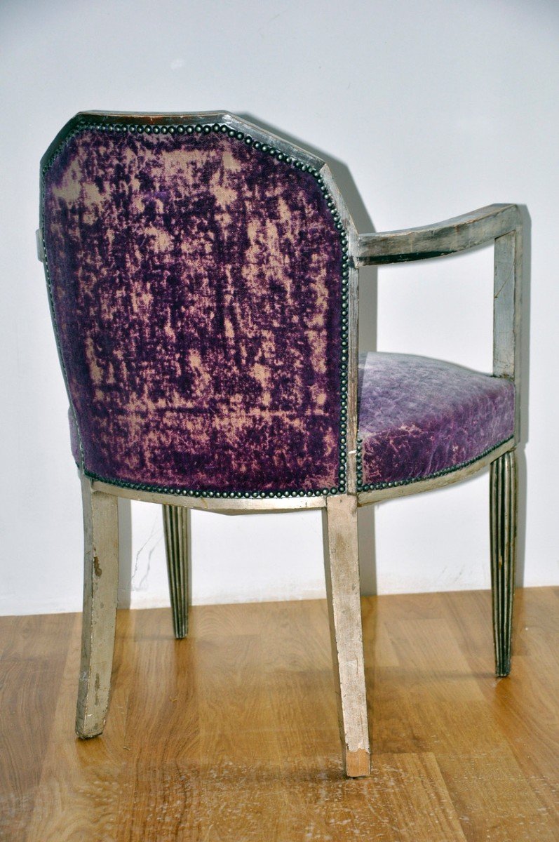Fauteuil Art Déco argenté à la feuille époque 1930-photo-3