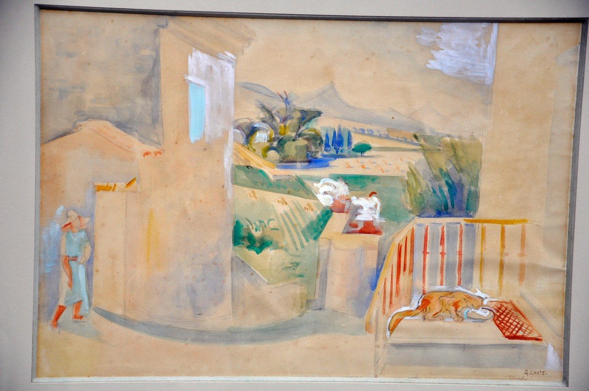 André Lhote Watercolor Circa 1930 Landscape Of The Village Of Cliousclat-photo-3
