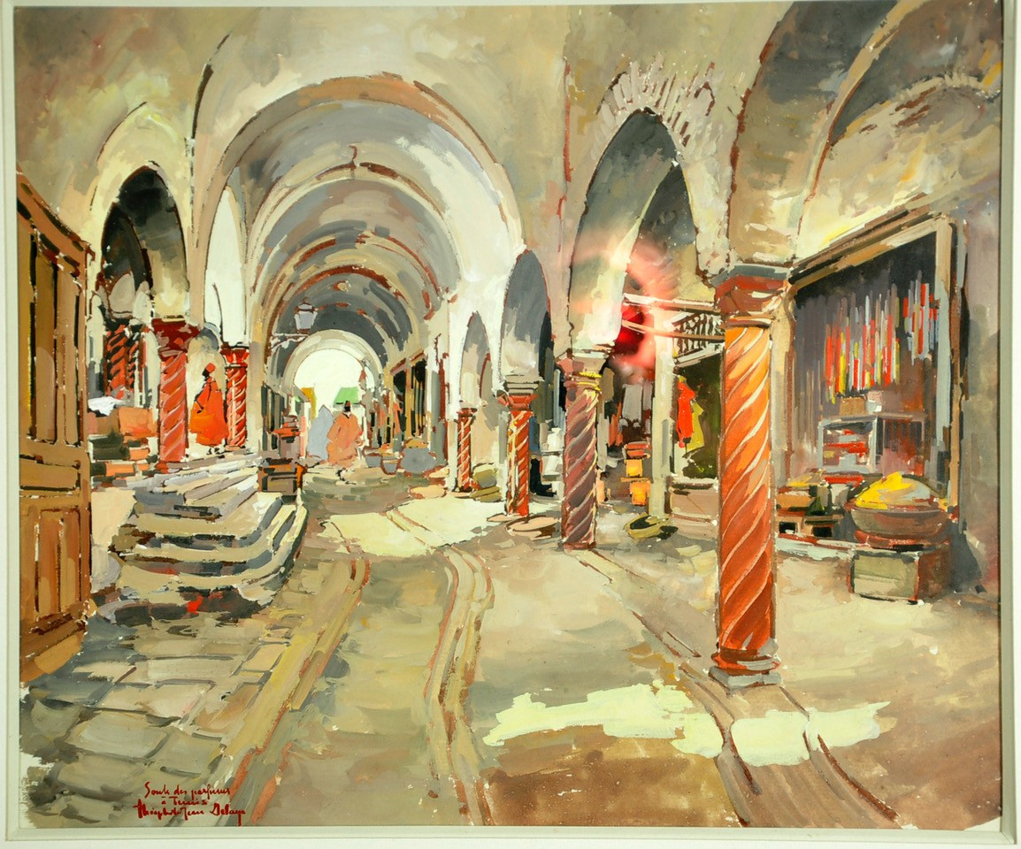 Gouache Signed Théophile Jean Delaye Representing A Lively Souk-photo-4