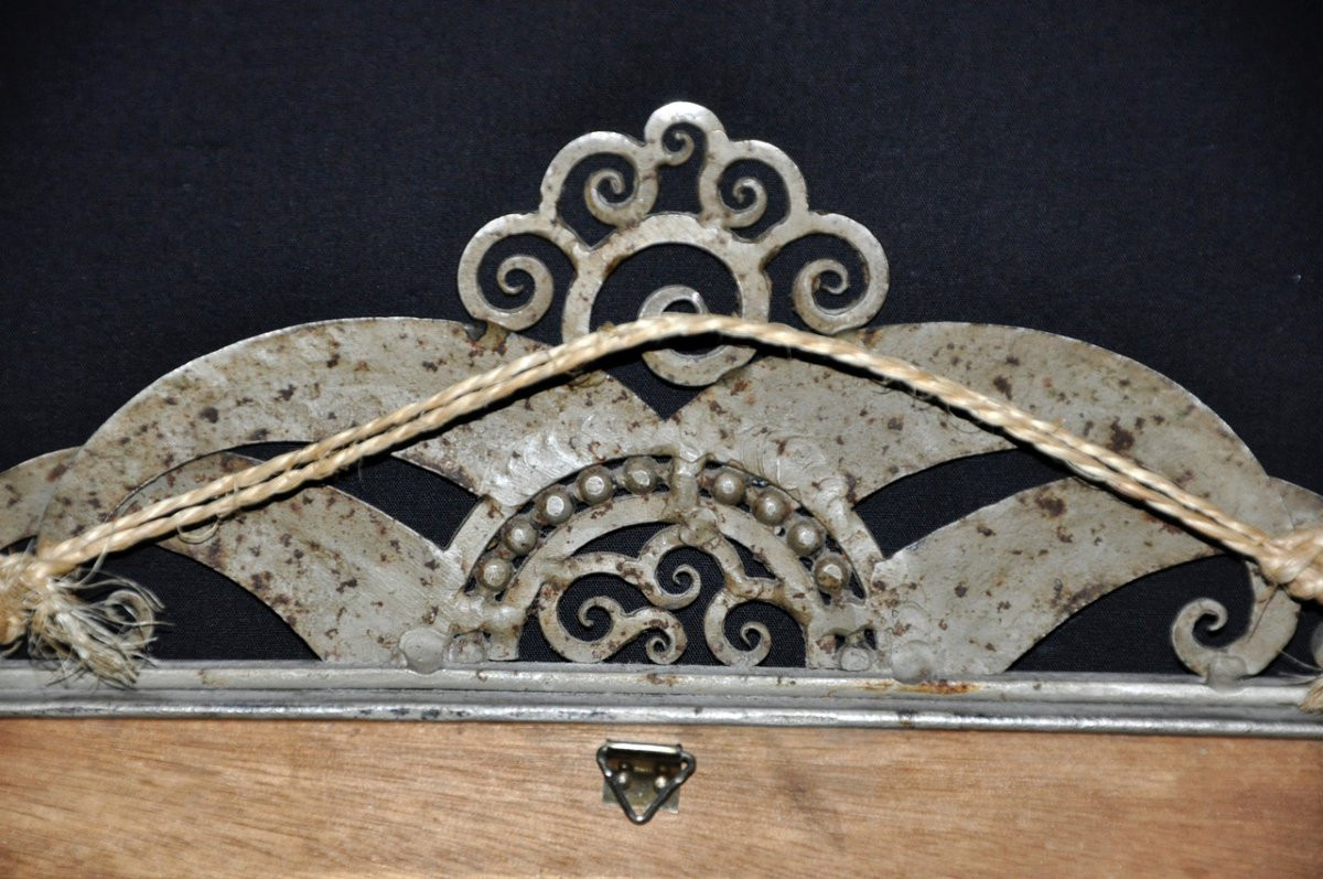 Miroir en fer forgé signé Fournet martelé et riveté circa 1930-photo-1