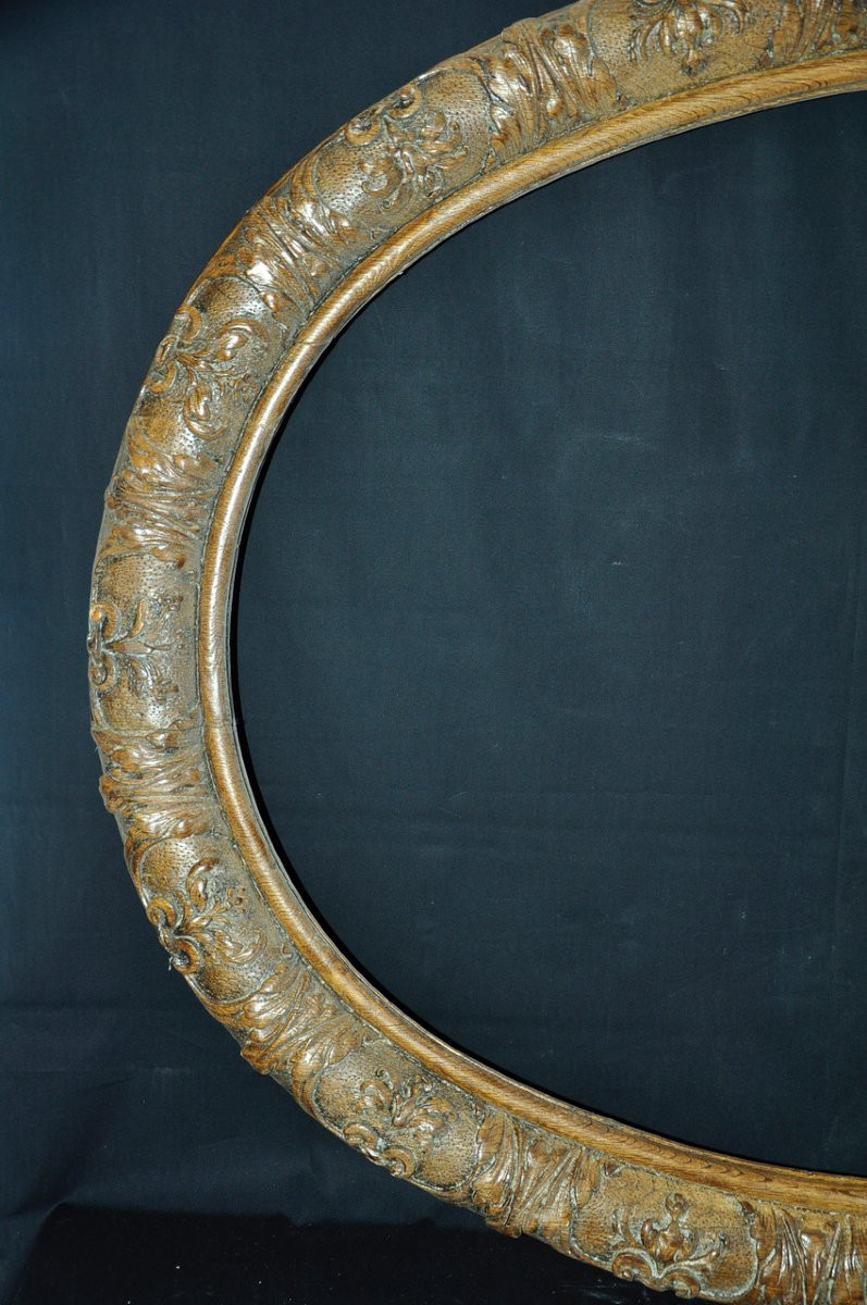 Oval Frame In Solid Carved Oak, 18th Century, Rococo Style-photo-4