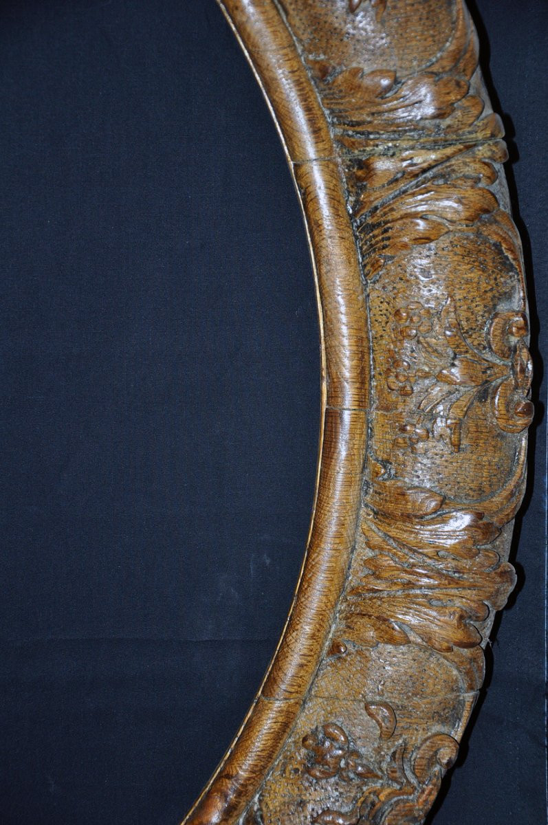 Oval Frame In Solid Carved Oak, 18th Century, Rococo Style-photo-2