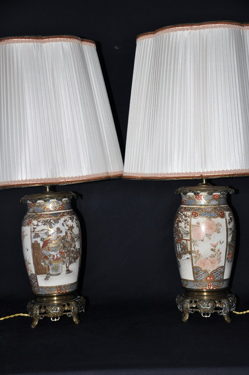 Pair Of Porcelain Vases From The Satsuma Factory In Japan, Meiji Period, 19th Century-photo-2