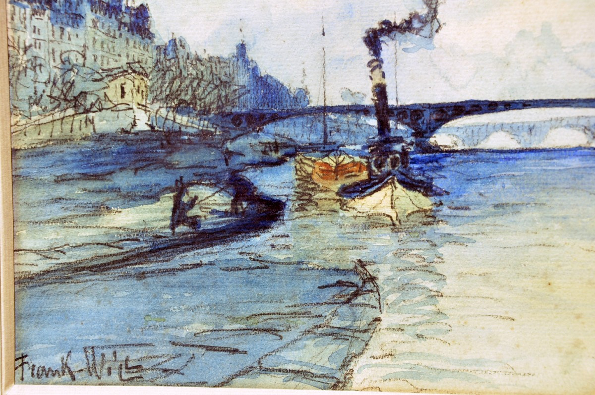 Frank Will aquarelle représentant les quais de Seine à Paris avec le Pont des Arts circa 1940-photo-2