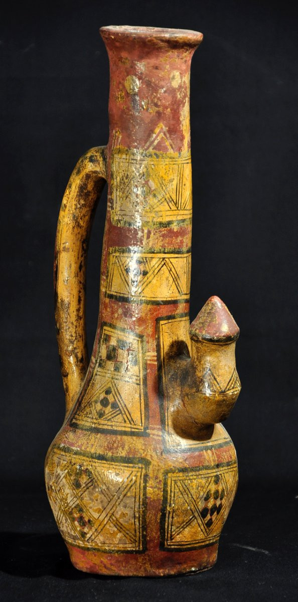 Kabyle Pottery Titled Late 19th Century Vase With Polychrome Geometric Decoration-photo-3