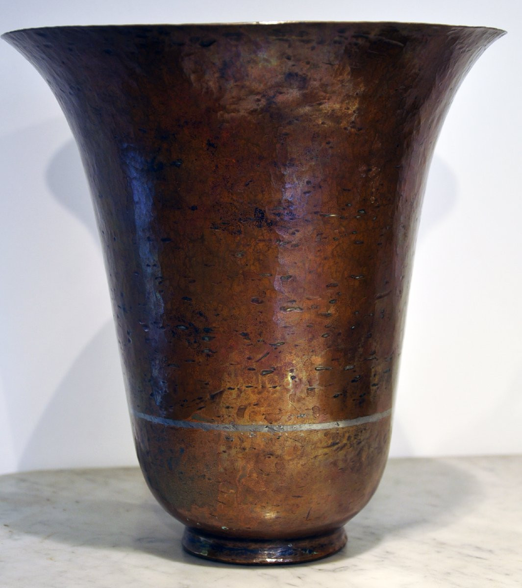 Claudius Linossier Art Deco Hammered Copperware Vase-photo-3