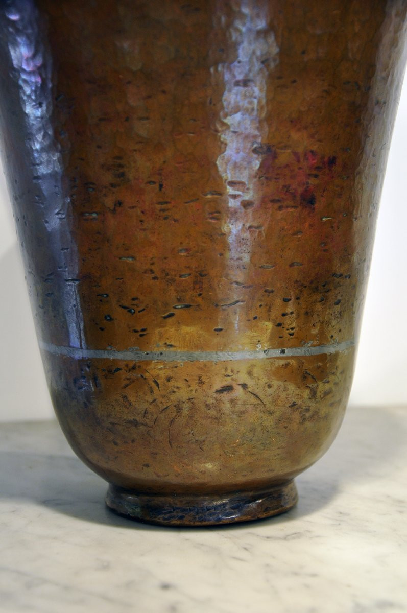 Claudius Linossier Art Deco Hammered Copperware Vase-photo-4
