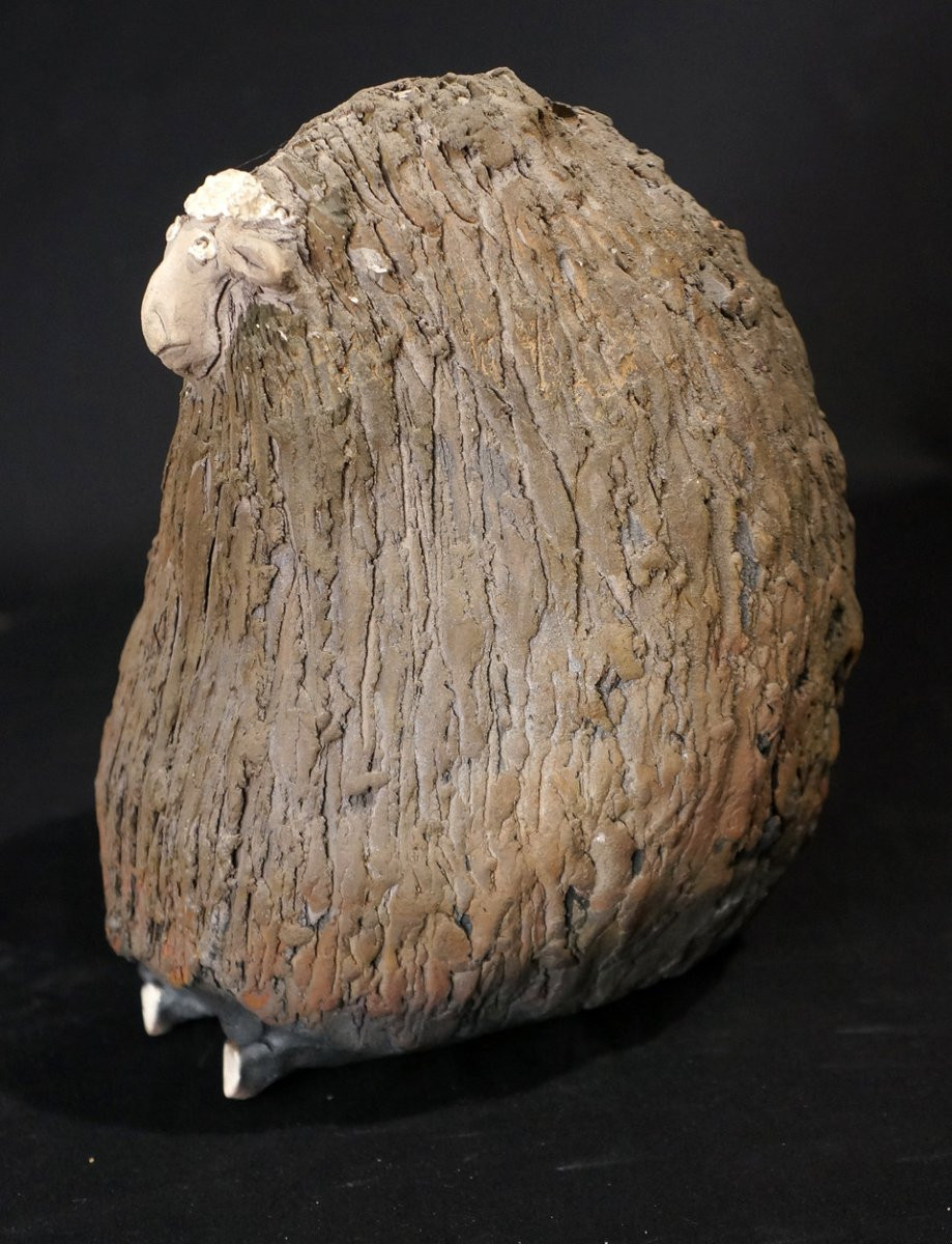 Chantal Ferroussier Enamelled Ceramic Sheep Signed Early 21st Century-photo-3