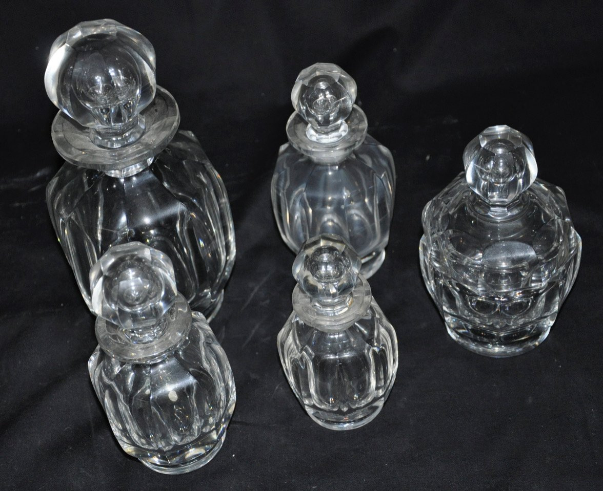Baccarat Signed Crystal Set Of Five 20th Century Bottles-photo-3