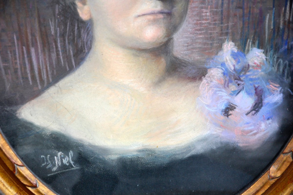 Pastel portrait dune élégante encadré époque fin XIXe siècle-photo-3